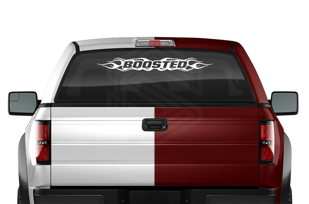 #100 BOOSTED Decal Sticker Windshield Window Vinyl Graphic Banner Decoration Flame Flaming Design 36"x4.25"+