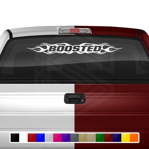 #100 BOOSTED Decal Sticker Windshield Window Vinyl Graphic Banner Decoration Flame Flaming Design 36"x4.25"+