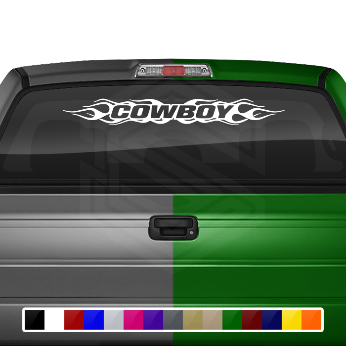 #100 COWBOY Decal Sticker Windshield Window Vinyl Graphic Banner Decoration Flame Flaming Design 36"x4.25"+
