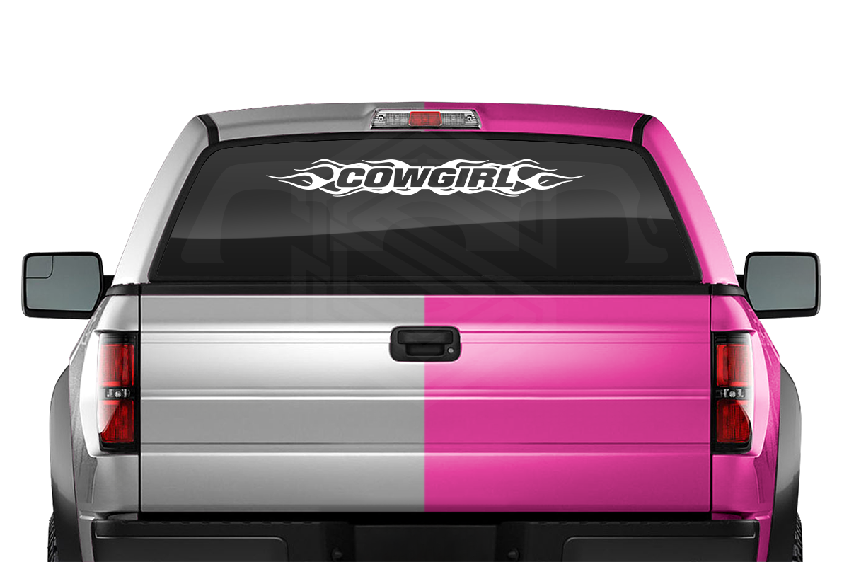#100 COWGIRL Decal Sticker Windshield Window Vinyl Graphic Banner Decoration Flame Flaming Design 36"x4.25"+