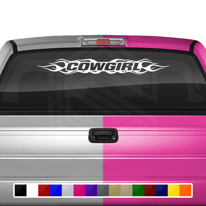 #100 COWGIRL Decal Sticker Windshield Window Vinyl Graphic Banner Decoration Flame Flaming Design 36"x4.25"+