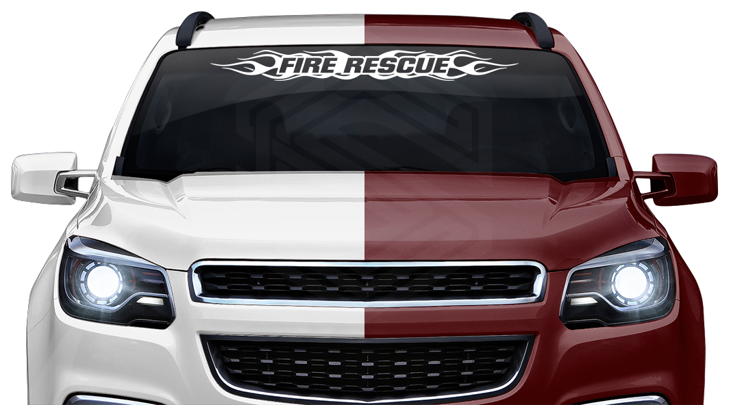 #100 FIRE RESCUE Decal Sticker Windshield Window Vinyl Graphic Banner Decoration Flame Flaming Design 36"x4.25"+