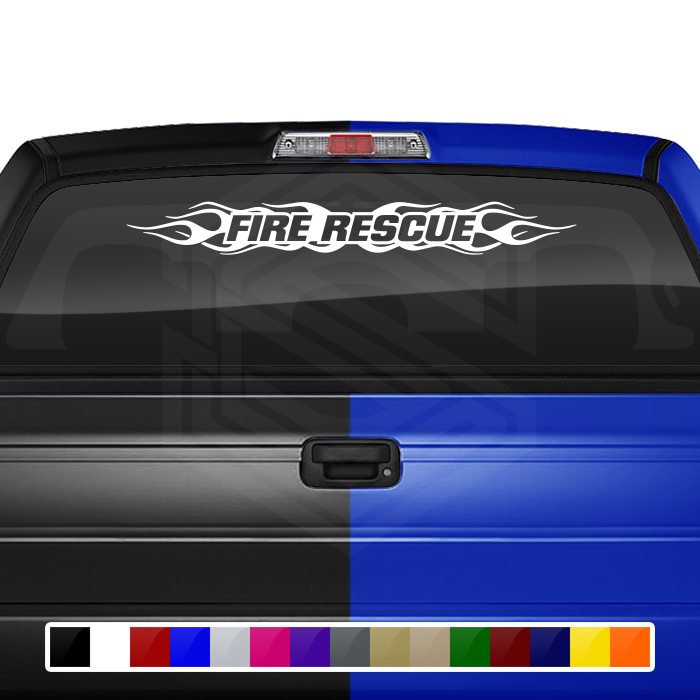 #100 FIRE RESCUE Decal Sticker Windshield Window Vinyl Graphic Banner Decoration Flame Flaming Design 36"x4.25"+