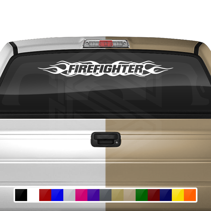 #100 FIREFIGHTER Decal Sticker Windshield Window Vinyl Graphic Banner Decoration Flame Flaming Design 36"x4.25"+