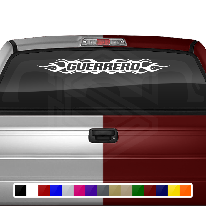 #100 GUERRERO GRO Mexico Decal Sticker Windshield Window Vinyl Graphic Banner Decoration Flame Flaming Design 36"x4.25"+