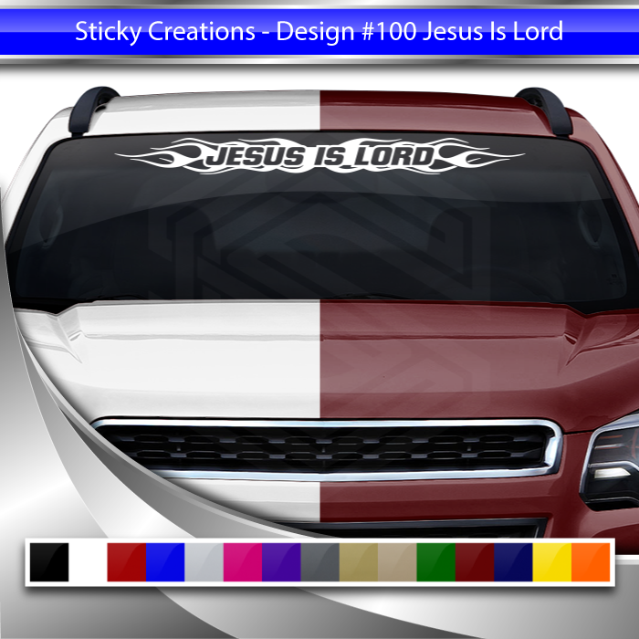 #100 JESUS IS LORD Decal Sticker Windshield Window Vinyl Graphic Banner Decoration Tribal Flame Design 36"x4.25"+
