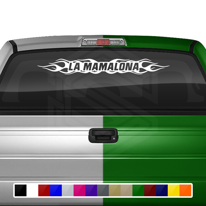 #100 LA MAMALONA Decal Sticker Windshield Window Vinyl Graphic Banner Decoration Flame Flaming Design 36"x4.25"+