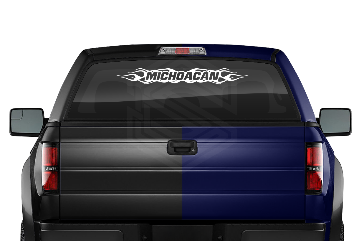 #100 MICHOACÁN MICH Mexico Decal Sticker Windshield Window Vinyl Graphic Banner Decoration Flame Flaming Design 36"x4.25"+