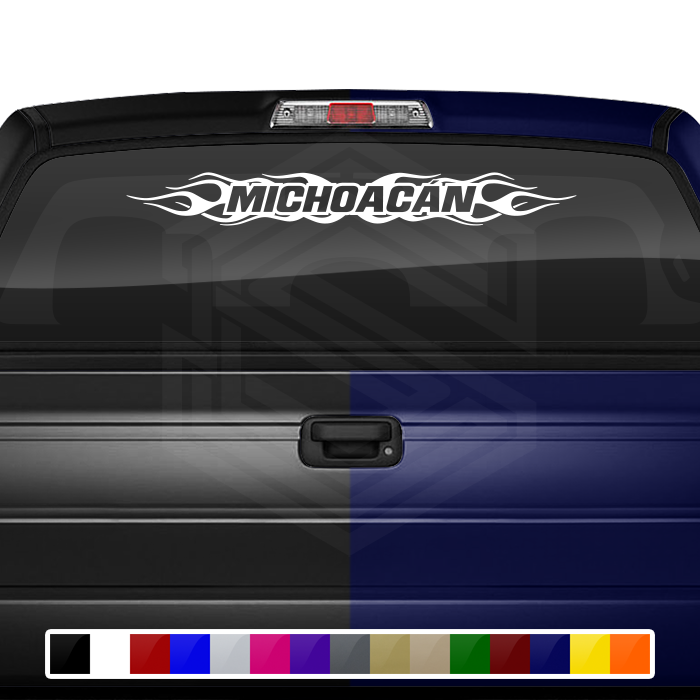 #100 MICHOACÁN MICH Mexico Decal Sticker Windshield Window Vinyl Graphic Banner Decoration Flame Flaming Design 36"x4.25"+