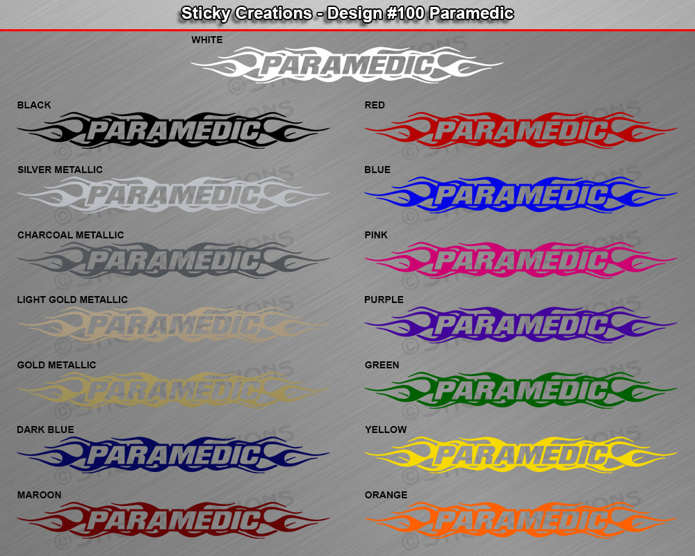 #100 PARAMEDIC Decal Sticker Windshield Window Vinyl Graphic Banner Decoration Flame Flaming Design 36"x4.25"+
