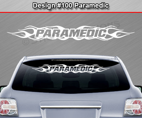 #100 PARAMEDIC Decal Sticker Windshield Window Vinyl Graphic Banner Decoration Flame Flaming Design 36"x4.25"+