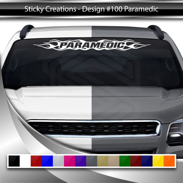 #100 PARAMEDIC Decal Sticker Windshield Window Vinyl Graphic Banner Decoration Flame Flaming Design 36"x4.25"+