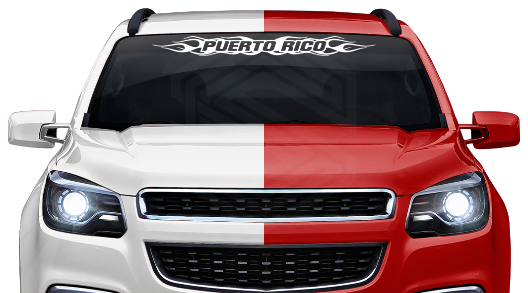 #100 PUERTO RICO Decal Sticker Windshield Window Vinyl Graphic Banner Decoration Flame Flaming Design 36"x4.25"+