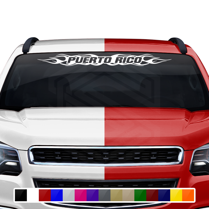#100 PUERTO RICO Decal Sticker Windshield Window Vinyl Graphic Banner Decoration Flame Flaming Design 36"x4.25"+