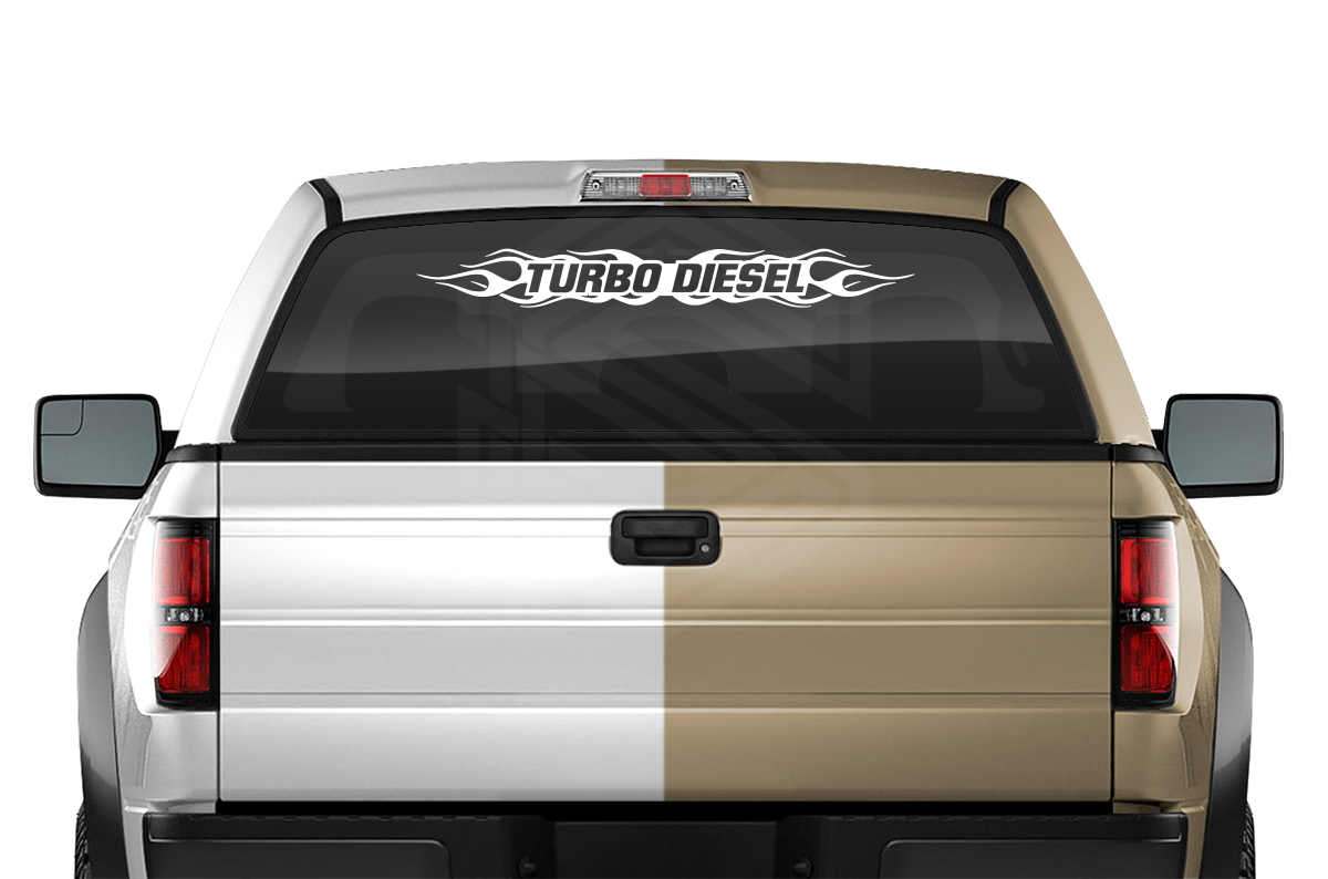 #100 TURBO DIESEL Decal Sticker Windshield Window Vinyl Graphic Banner Decoration Flame Flaming Design 36"x4.25"+