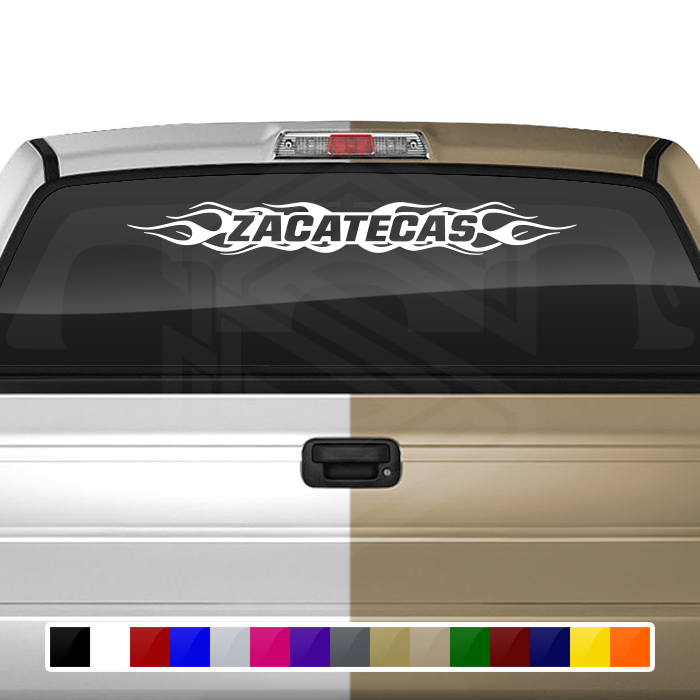 #100 ZACATECAS ZAC Mexico Decal Sticker Windshield Window Vinyl Graphic Banner Decoration Flame Flaming Design 36"x4.25"+