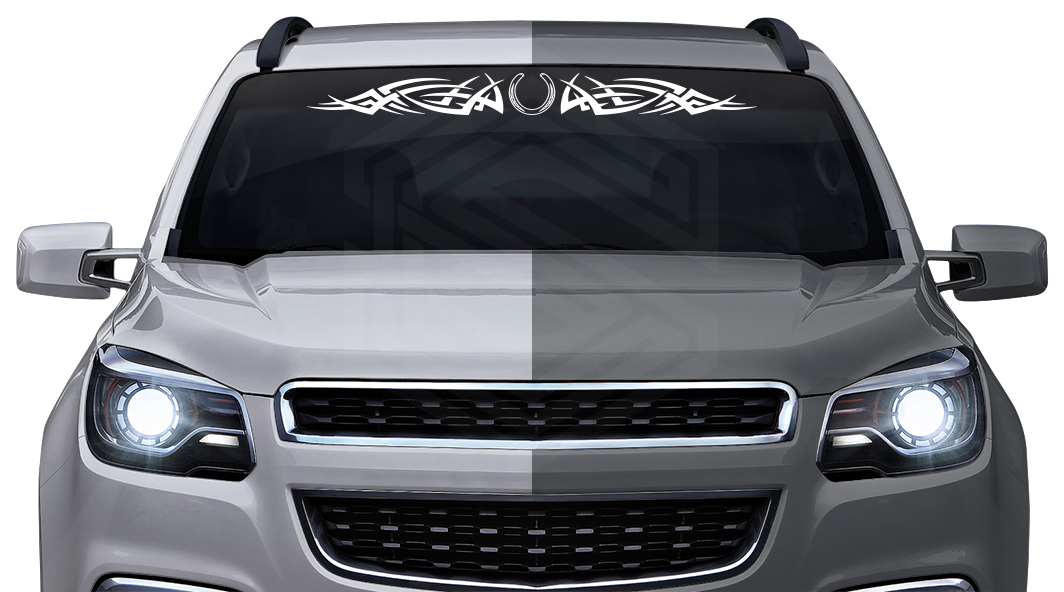 #105 HORSESHOE Decal Sticker Windshield Window Vinyl Graphic Banner Decoration Tribal Spikes Design 36"x4.25"+