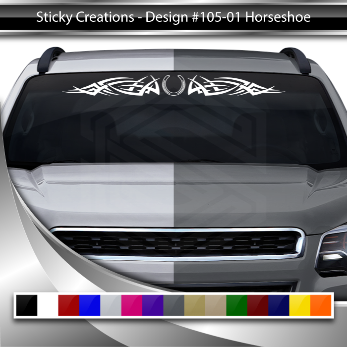 #105 HORSESHOE Decal Sticker Windshield Window Vinyl Graphic Banner Decoration Tribal Spikes Design 36"x4.25"+