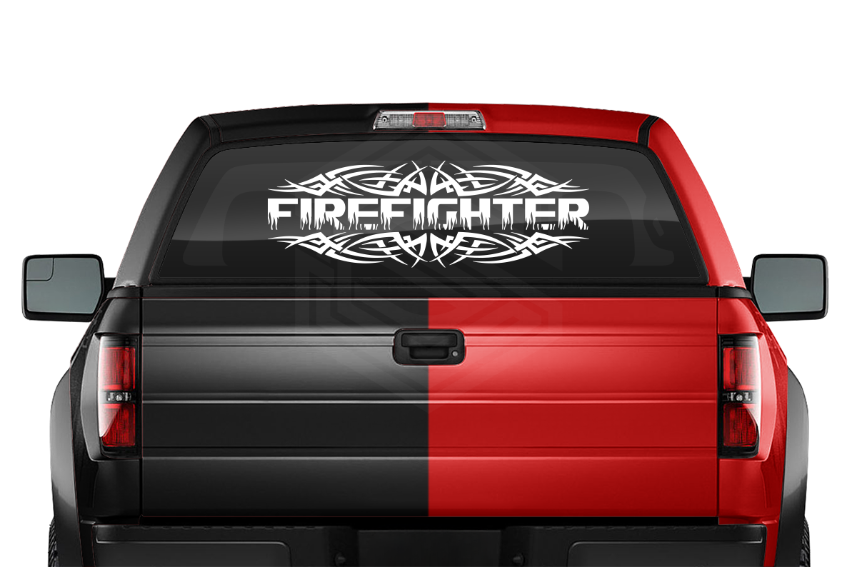 #105RW FIREFIGHTER Decal Sticker Rear Window Vinyl Graphic Decoration Tribal Flame Design 36"x12"+
