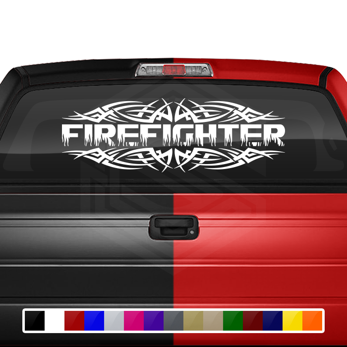 #105RW FIREFIGHTER Decal Sticker Rear Window Vinyl Graphic Decoration Tribal Flame Design 36"x12"+
