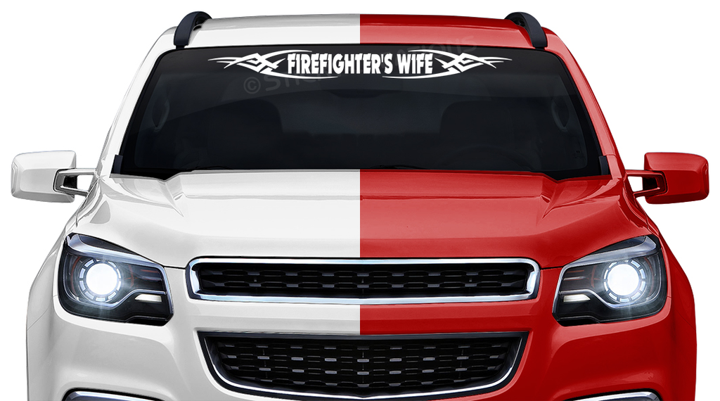 #106 FIREFIGHTER'S WIFE Decal Sticker Windshield Window Vinyl Graphic Banner Decoration Tribal Accent Design 36"x4.25"+