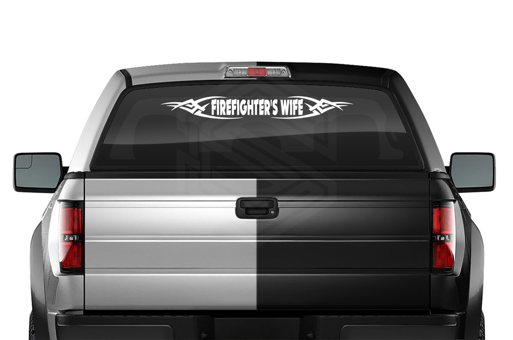 #106 FIREFIGHTER'S WIFE Decal Sticker Windshield Window Vinyl Graphic Banner Decoration Tribal Accent Design 36"x4.25"+