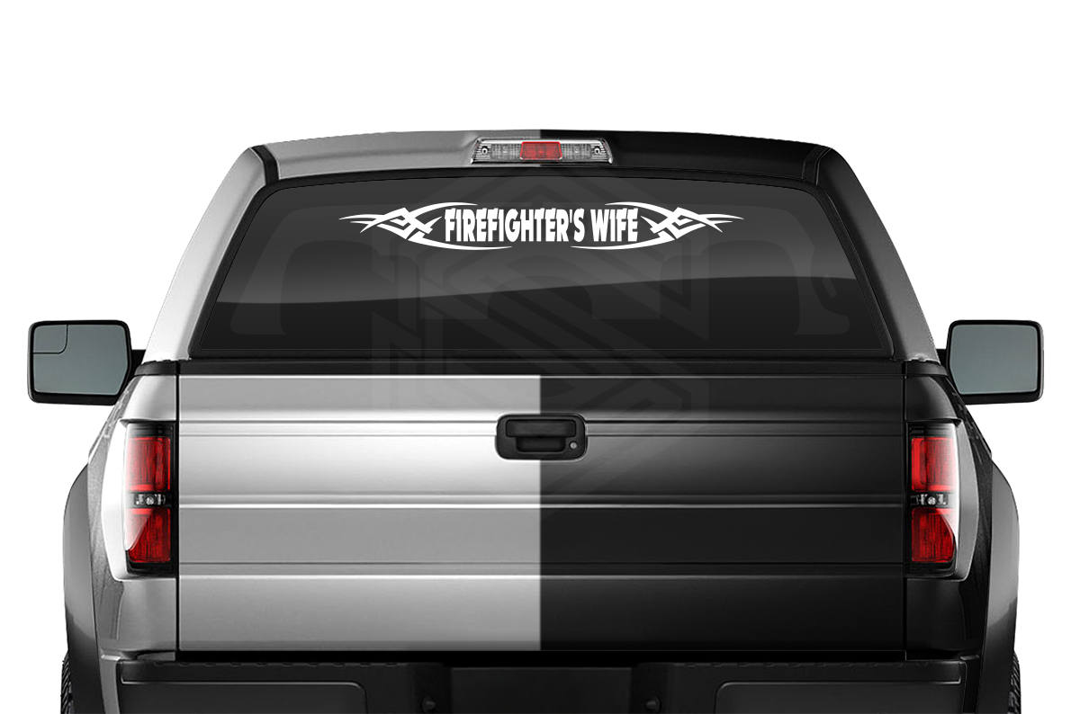 #106 FIREFIGHTER'S WIFE Decal Sticker Windshield Window Vinyl Graphic Banner Decoration Tribal Accent Design 36"x4.25"+