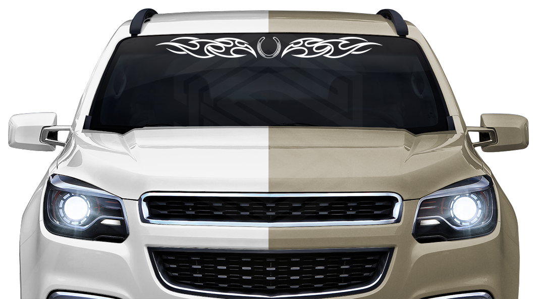 #107 HORSESHOE Decal Sticker Windshield Window Vinyl Graphic Banner Decoration Tribal Flame Design 36"x4.25"+