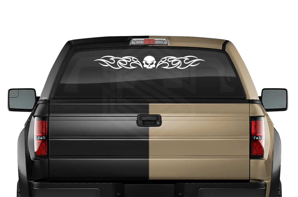 #107 SKULL Decal Sticker Windshield Window Vinyl Graphic Banner Decoration Tribal Flame Design 36"x4.25"+