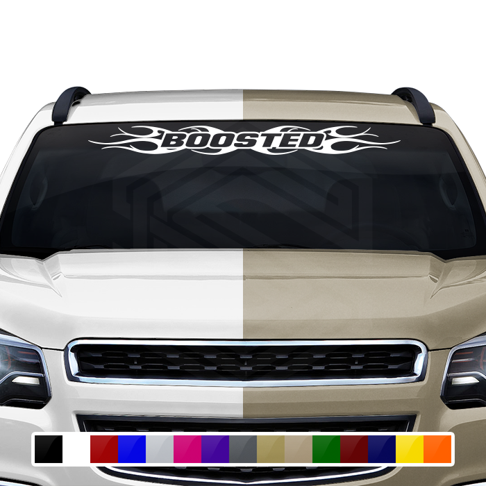 #108 BOOSTED Decal Sticker Windshield Window Vinyl Graphic Banner Decoration Tribal Flame Design 36"x4.25"+
