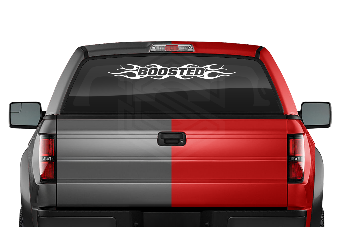 #108 BOOSTED Decal Sticker Windshield Window Vinyl Graphic Banner Decoration Tribal Flame Design 36"x4.25"+