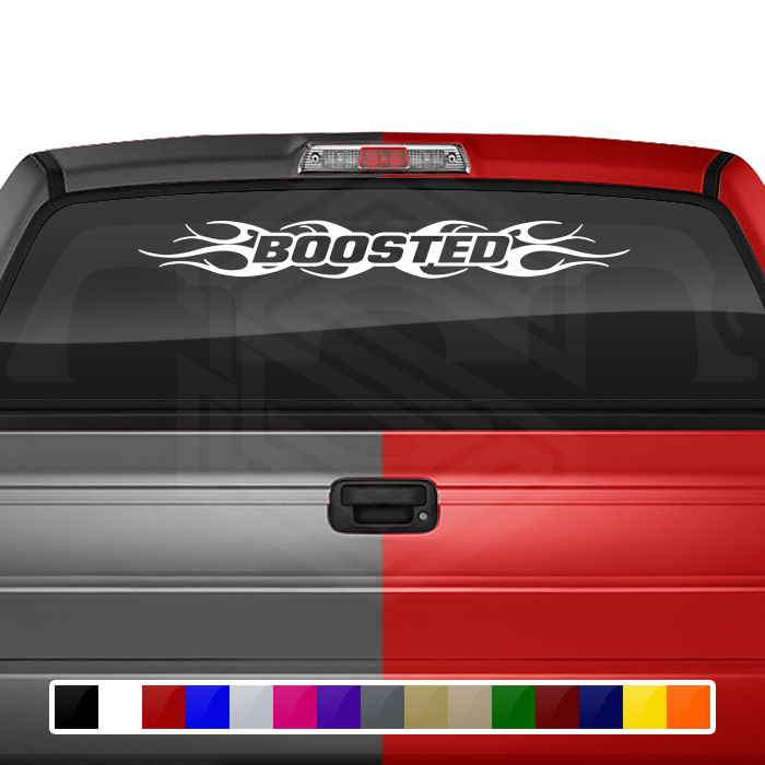 #108 BOOSTED Decal Sticker Windshield Window Vinyl Graphic Banner Decoration Tribal Flame Design 36"x4.25"+
