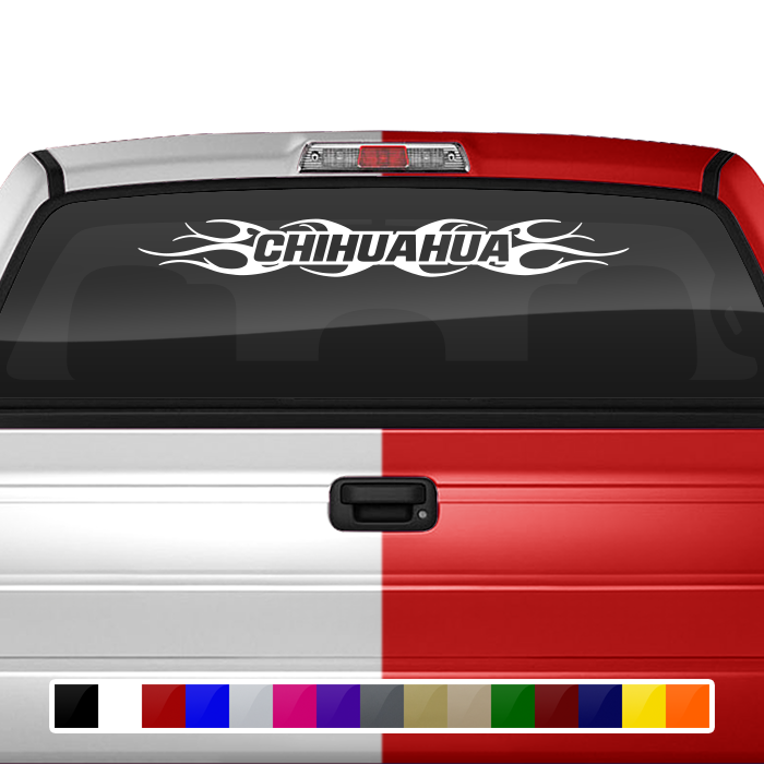 #108 CHIHUAHUA CHIH Mexico Decal Sticker Windshield Window Vinyl Graphic Banner Decoration Tribal Flame Design 36"x4.25"+