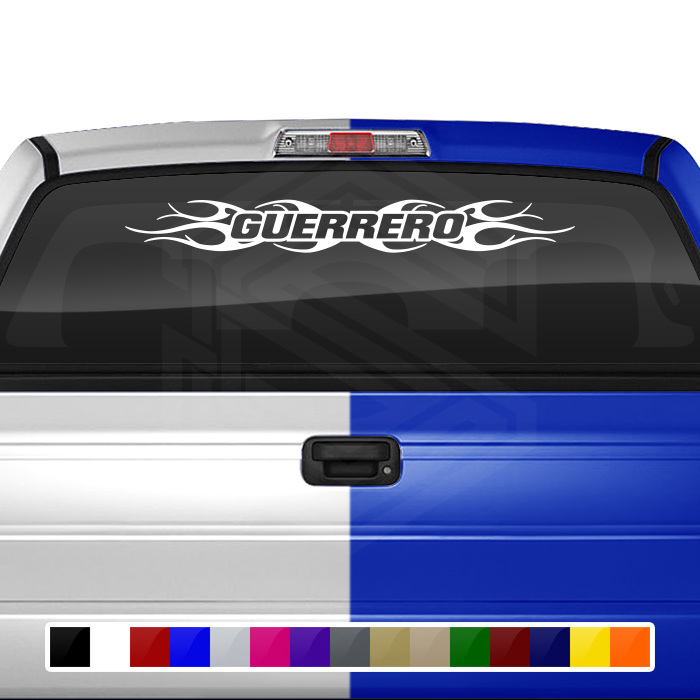 #108 GUERRERO GRO Mexico Decal Sticker Windshield Window Vinyl Graphic Banner Decoration Tribal Flame Design 36"x4.25"+