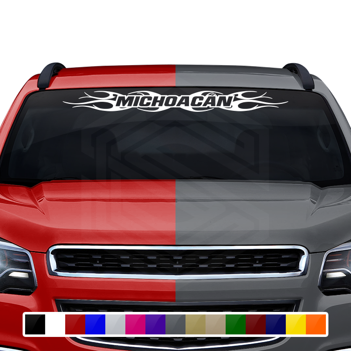#108 MICHOACÁN MICH Mexico Decal Sticker Windshield Window Vinyl Graphic Banner Decoration Tribal Flame Design 36"x4.25"+