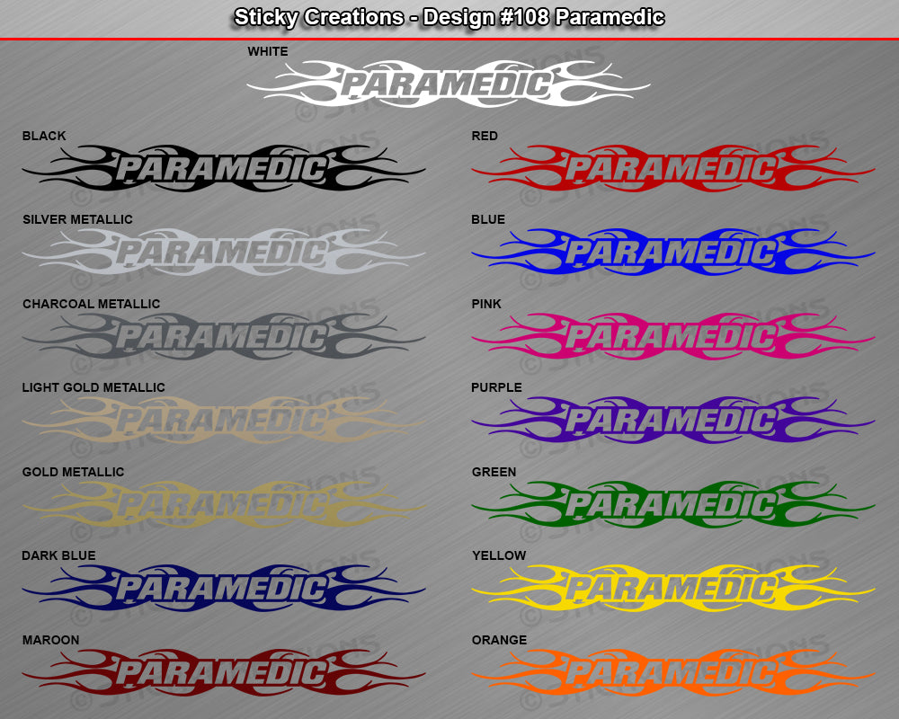 #108 PARAMEDIC Decal Sticker Windshield Window Vinyl Graphic Banner Decoration Tribal Flame Design 36"x4.25"+