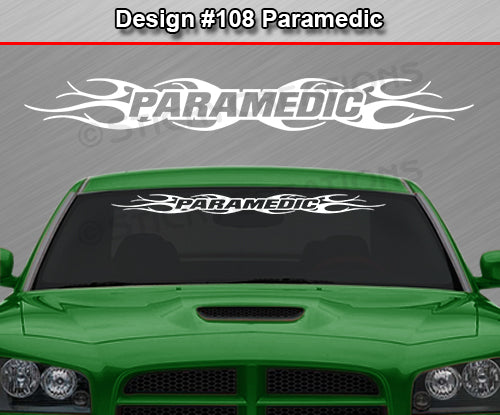 #108 PARAMEDIC Decal Sticker Windshield Window Vinyl Graphic Banner Decoration Tribal Flame Design 36"x4.25"+