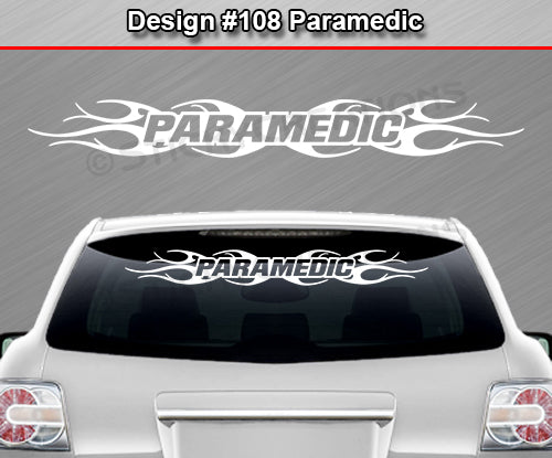 #108 PARAMEDIC Decal Sticker Windshield Window Vinyl Graphic Banner Decoration Tribal Flame Design 36"x4.25"+