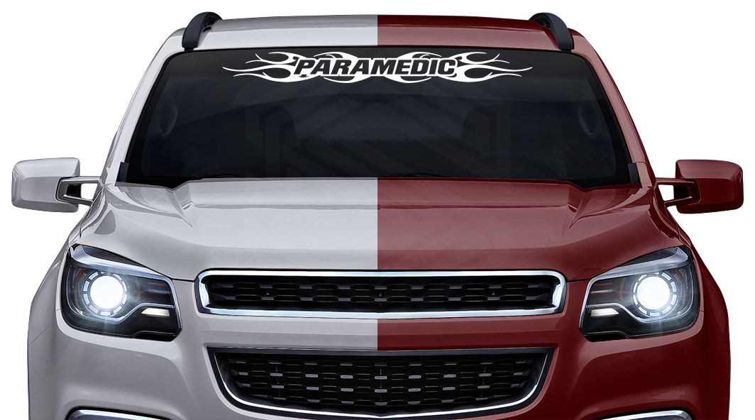 #108 PARAMEDIC Decal Sticker Windshield Window Vinyl Graphic Banner Decoration Tribal Flame Design 36"x4.25"+