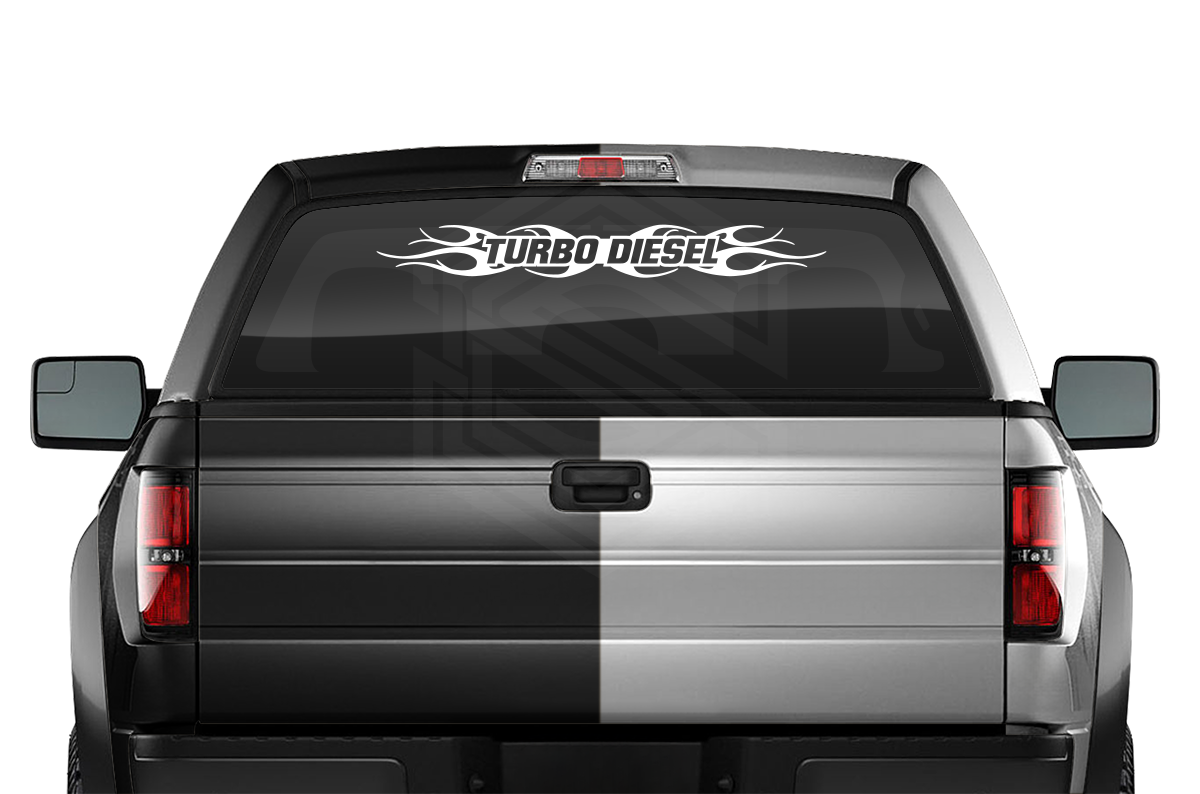 #108 TURBO DIESEL Decal Sticker Windshield Window Vinyl Graphic Banner Decoration Tribal Flame Design 36"x4.25"+