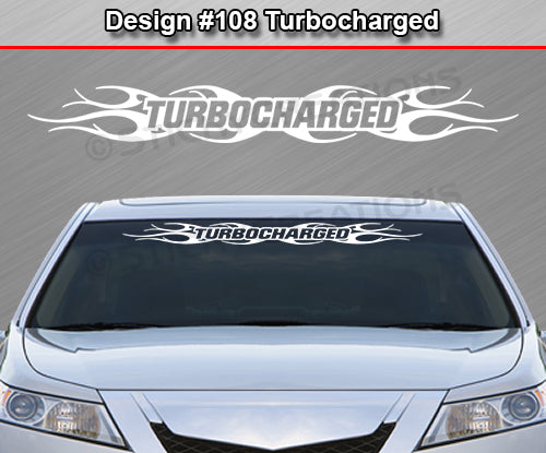 Calcomanía TURBOCHARGED n.° 108 para parabrisas, ventana, vinilo, decoración, diseño tribal de llamas, 91 x 10,8 cm o más