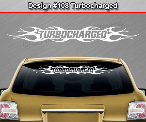 Calcomanía TURBOCHARGED n.° 108 para parabrisas, ventana, vinilo, decoración, diseño tribal de llamas, 91 x 10,8 cm o más