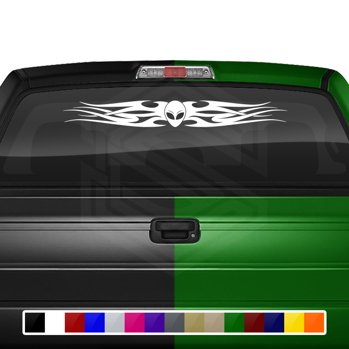 #109 ALIEN Head Decal Sticker Windshield Window Vinyl Graphic Banner Tribal Flame Design 36"x4.25"+