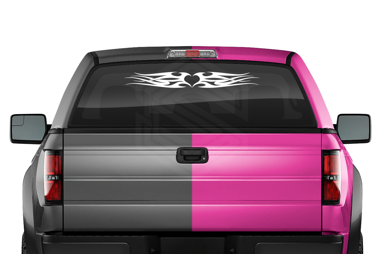 Design #109 Tribal Flame Heart Decal Sticker Windshield Window Vinyl Graphic Banner Decoration 36"x4.25"+