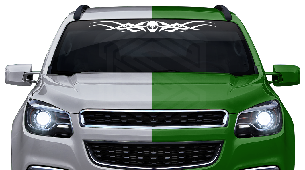 #110 ALIEN Head Decal Sticker Windshield Window Vinyl Graphic Banner Tribal Accent Design 36"x4.25"+