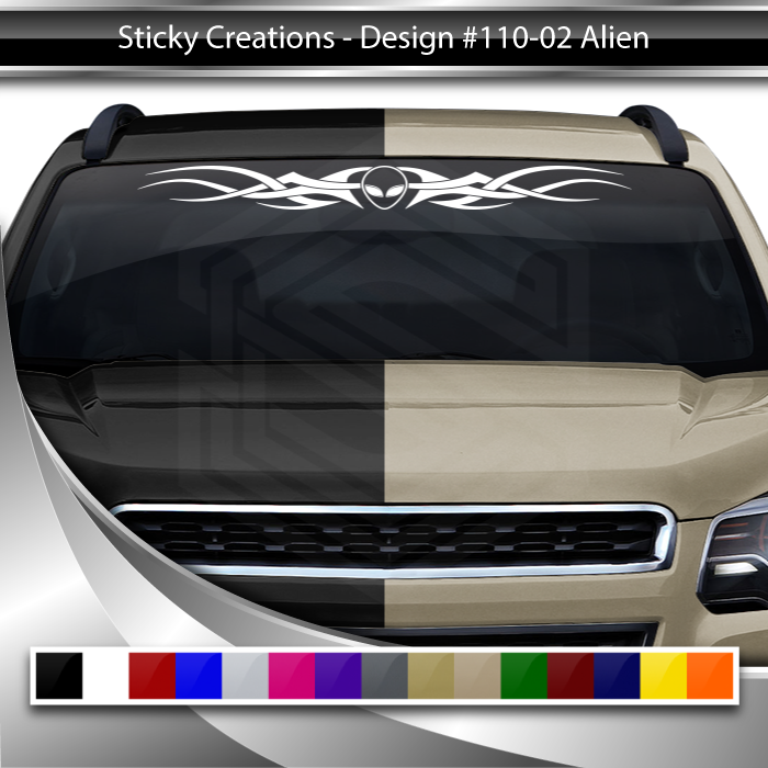 #110 ALIEN Head Decal Sticker Windshield Window Vinyl Graphic Banner Tribal Accent Design 36"x4.25"+