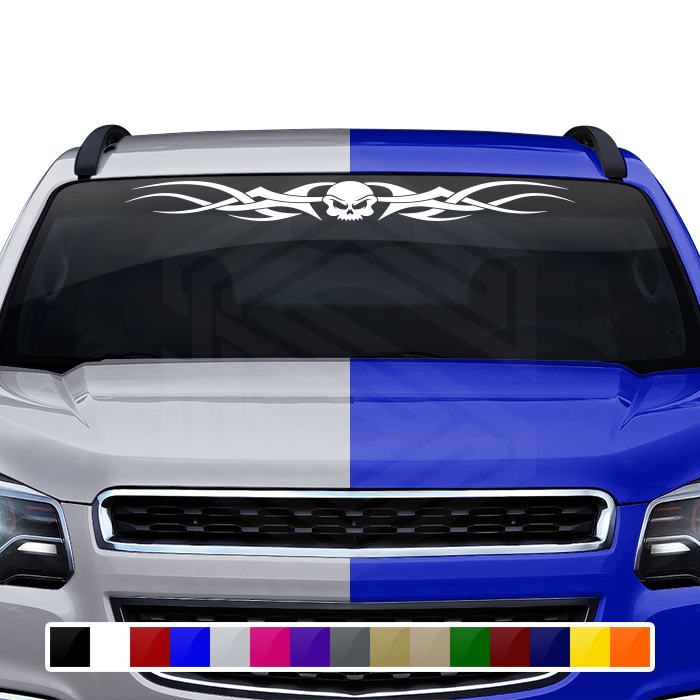 #110 SKULL Decal Sticker Windshield Window Vinyl Graphic Banner Decoration Tribal Tribal Accent Design 36"x4.25"+
