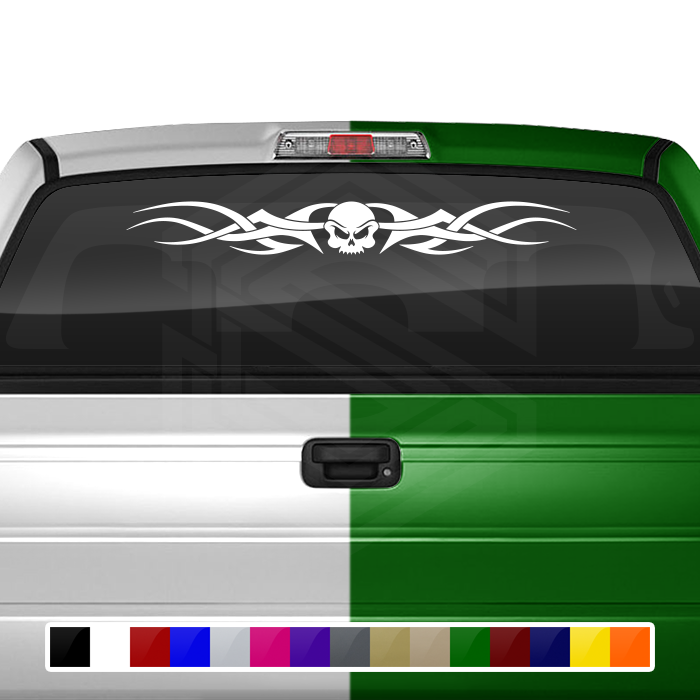 #110 SKULL Decal Sticker Windshield Window Vinyl Graphic Banner Decoration Tribal Tribal Accent Design 36"x4.25"+