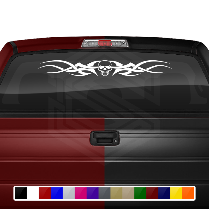 #110 SKULL Decal Sticker Windshield Window Vinyl Graphic Banner Decoration Tribal Tribal Accent Design 36"x4.25"+