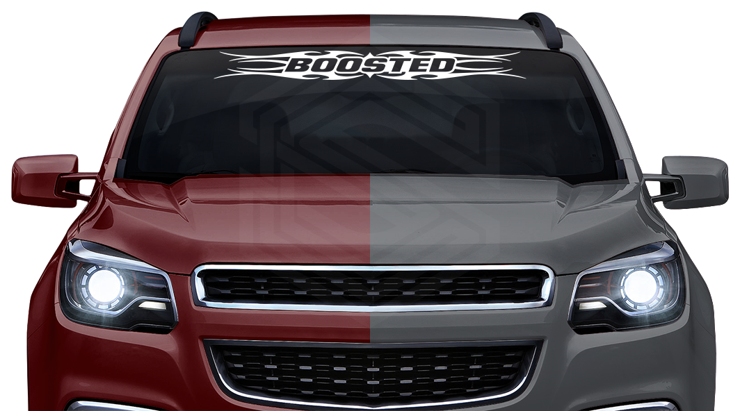 #113 BOOSTED Decal Sticker Windshield Window Vinyl Graphic Banner Decoration Tribal Flame Design 36"x4.25"+
